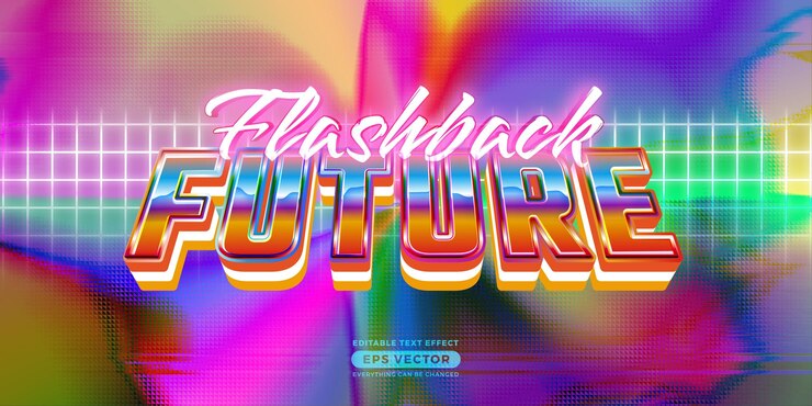 Vector flashback futuro efecto de estilo de texto editable en tema de estilo retro ideal para publicación de póster en redes sociales y promoción de plantilla de banner