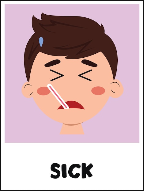 Flashcard de dibujos animados de cara enferma