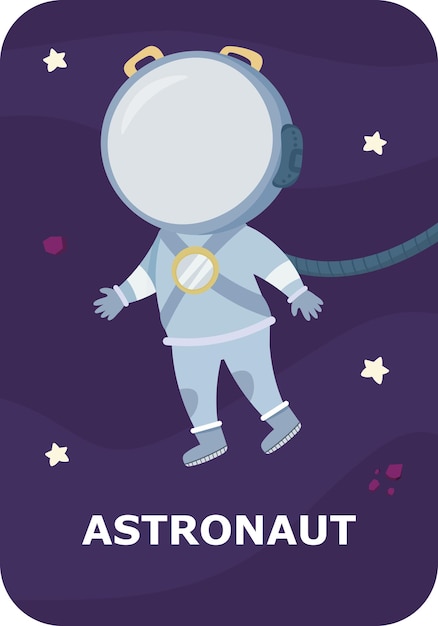 Flashcards espaciales de astronautas para niños ilustraciones vectoriales de planetas del sistema solar con sus nombres