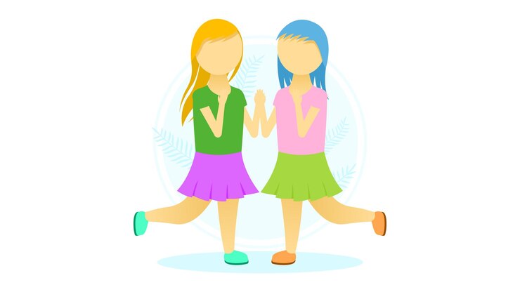 Vector flat albino pale skin girls holding hands cartoon people carácter concepto ilustración vector