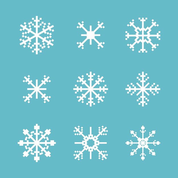 Flat Design Pixel Art Snowflake Illustration Gráfico