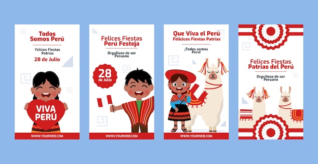 Vector flat fiestas patrias peru colección de historias de instagram