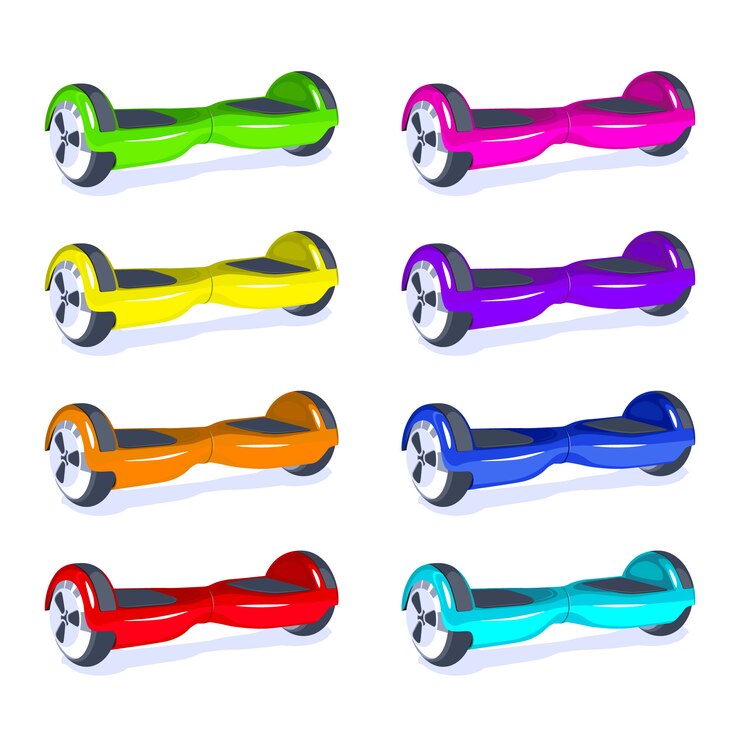 Vector flat gyroscooter diferente color set hoverboard dos ruedas auto balanceo eco city transport en batería