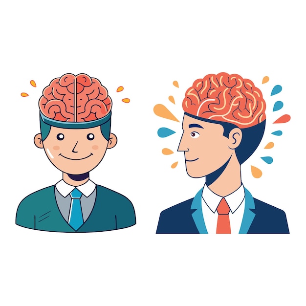 a flat illustration of businessmen with a head doodle