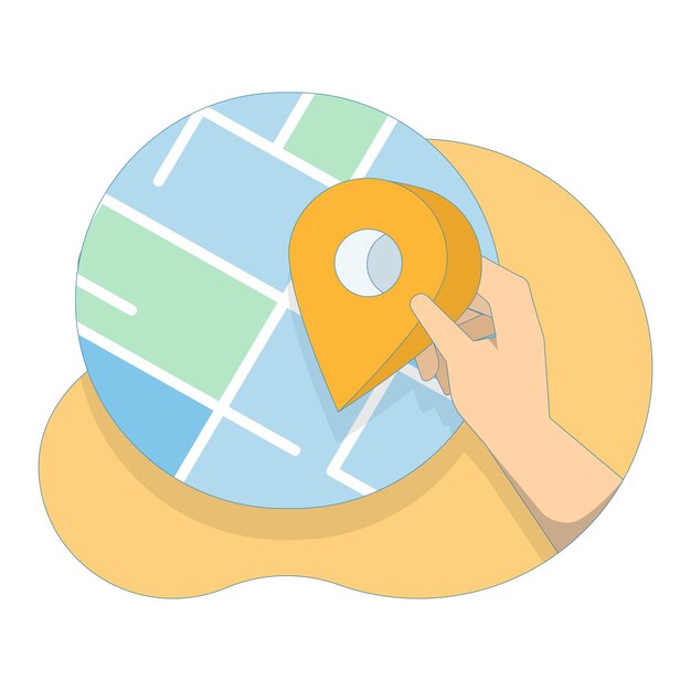 flat illustration of map with location pin or adding address or setting location in mobile app