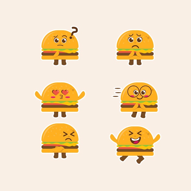 Flat Kawaii Cute Hamburguesa Mascota Carácter 2