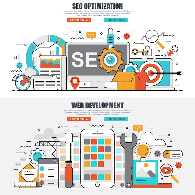 Flat line concept seo optimization y desarrollo web