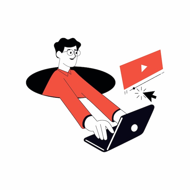 Flat a man is using a laptop Flat Illustration