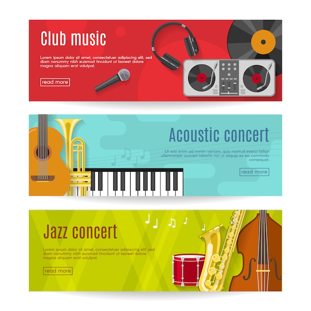 Flat music banner set