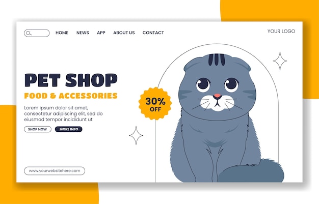 Flat Style Cat Illustration for Animal Day Celebration Social Media Landing Page Templates