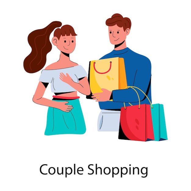 Vector a flat style icon of couple shopping