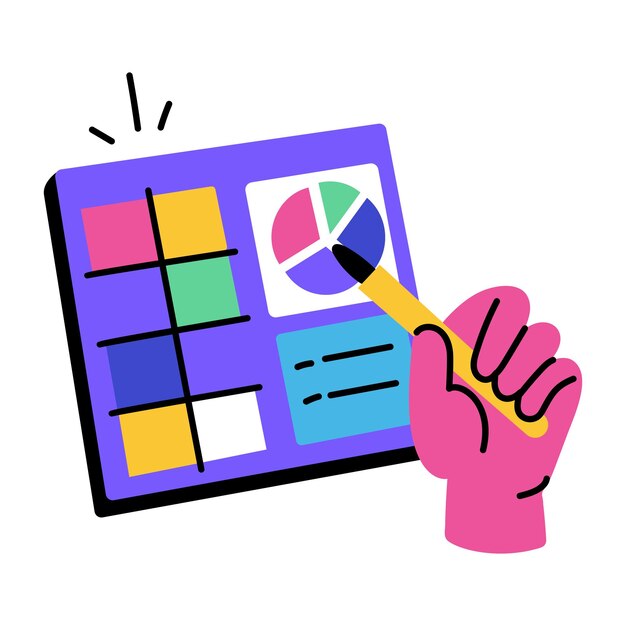 Flat style illustration depicting a designer trying to select colour