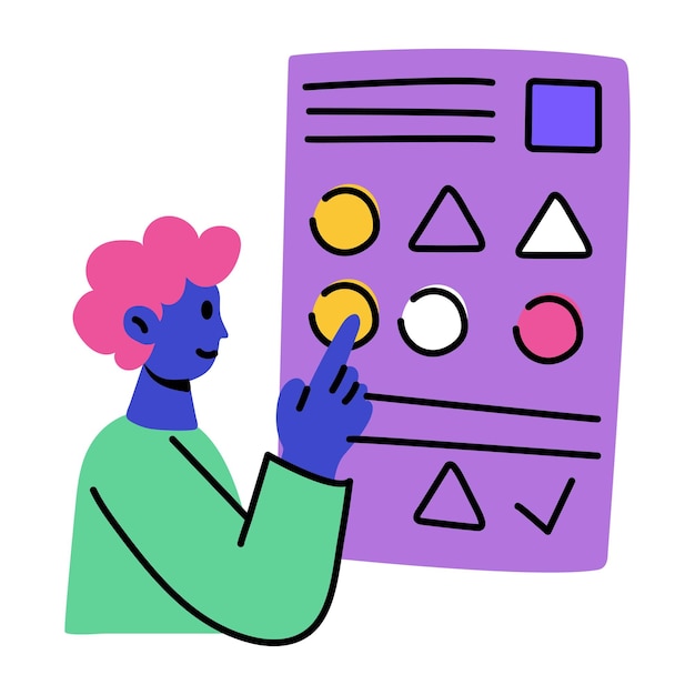 A flat style illustration depicting a person doing designing