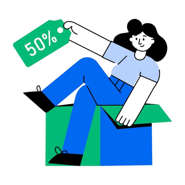 A flat style illustration showing a character holding a sale tag