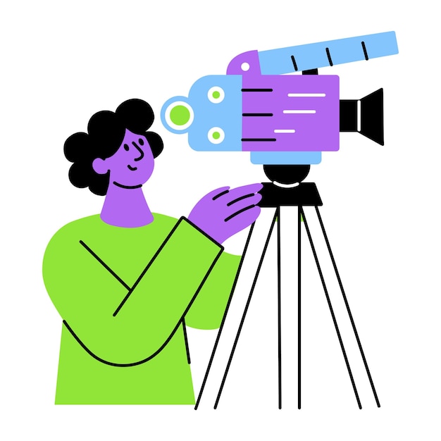 A flat style illustration showing a person adjusting camera