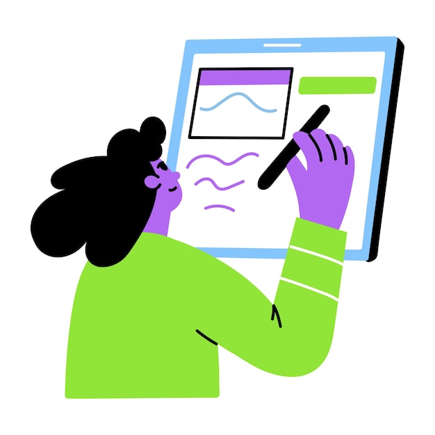 A flat style illustration showing a person designing on screen