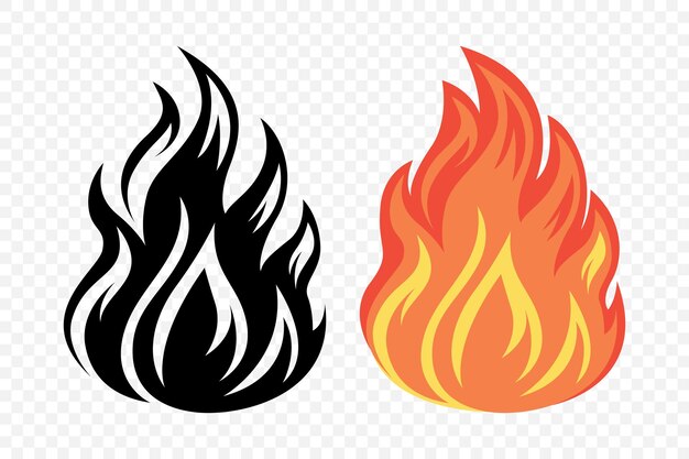 Flat Vector Fire Flame Icon Set Campfire Shape Sign Ilustración vectorial de hoguera aislada para aventura al aire libre y concepto de naturaleza