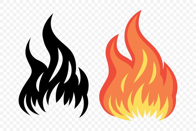 Flat Vector Fire Flame Icon Set Campfire Shape Sign Ilustración vectorial de hoguera aislada para aventura al aire libre y concepto de naturaleza