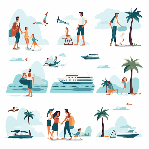 Vector flat_vector_illustrations_set_of_cruise_vacation (edición de las vacaciones de crucero)