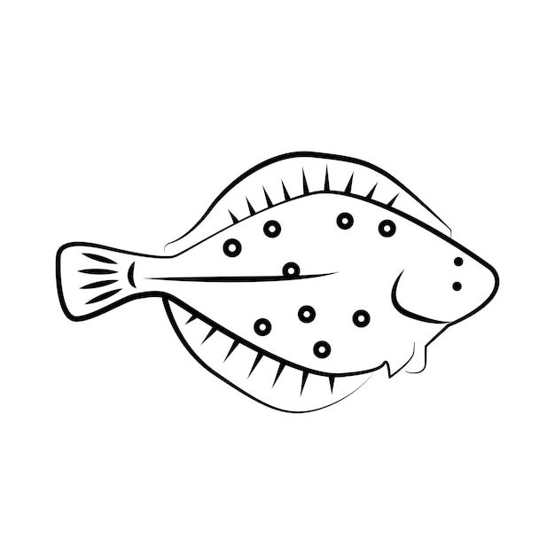 Flatfishhalibut solla Vector peces demersales que viven en el fondo de los océanos