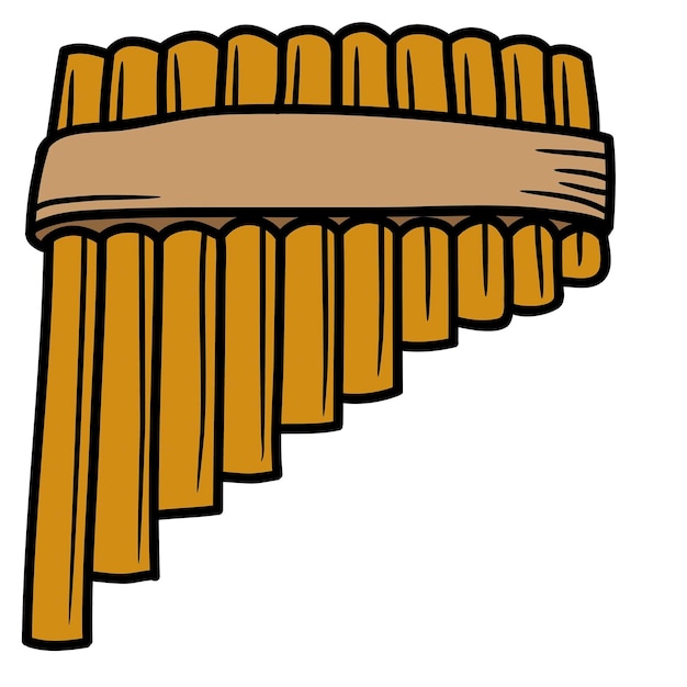una flauta de pan de dibujos animados con una banda de madera y un mango de madera