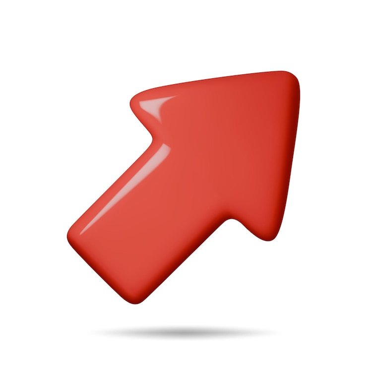 Vector flecha 3d apuntando hacia arriba y hacia los lados color rojo representación 3d realista en estilo minimal icono aislado en fondo blanco ilustración vectorial