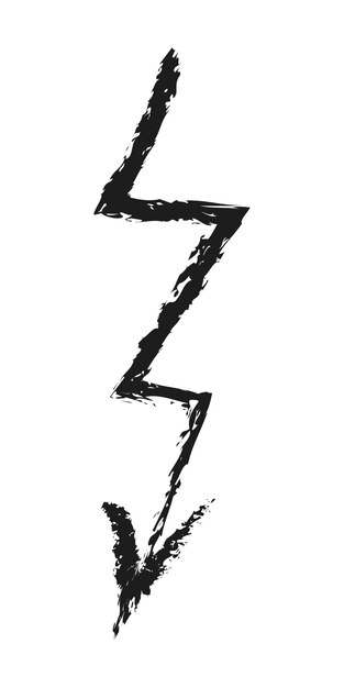 Flecha hacia abajo en zigzag Ilustración dibujada a mano con carbón