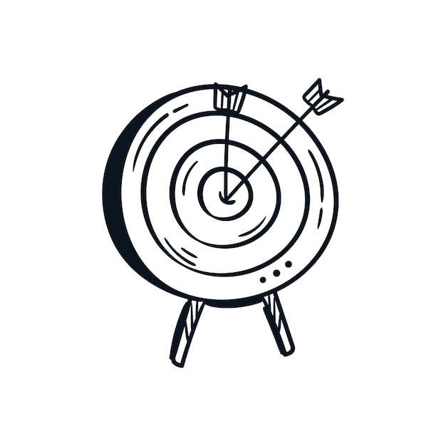 Flecha de arco golpea el círculo de destino boceto de icono dibujado a mano Ilustración de dibujos animados de línea de objetivo empresarial