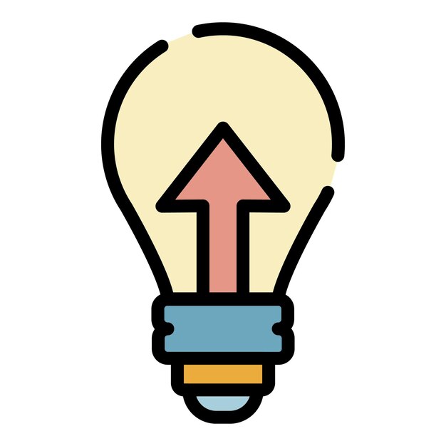 Flecha hacia arriba en el icono de la bombilla Contorno de la flecha hacia arriba en el icono del vector de la bombilla color plano aislado