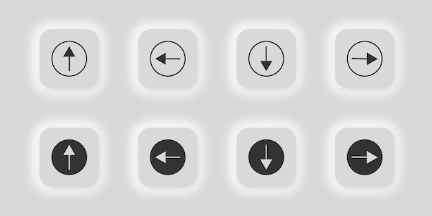 Flecha arriba a la izquierda abajo a la derecha en un conjunto de iconos circulares Diseño vectorial del botón de la aplicación