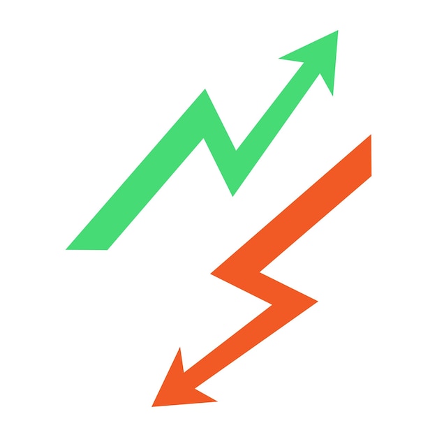 Flecha ascendente y descendente concepto de negocio signo de aumento y disminución vector aislado en blanco