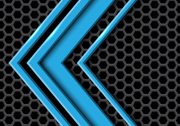 Flecha azul abstracta sobre fondo de malla hexagonal.