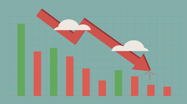 Vector flecha de caída de la recesión económica mundial