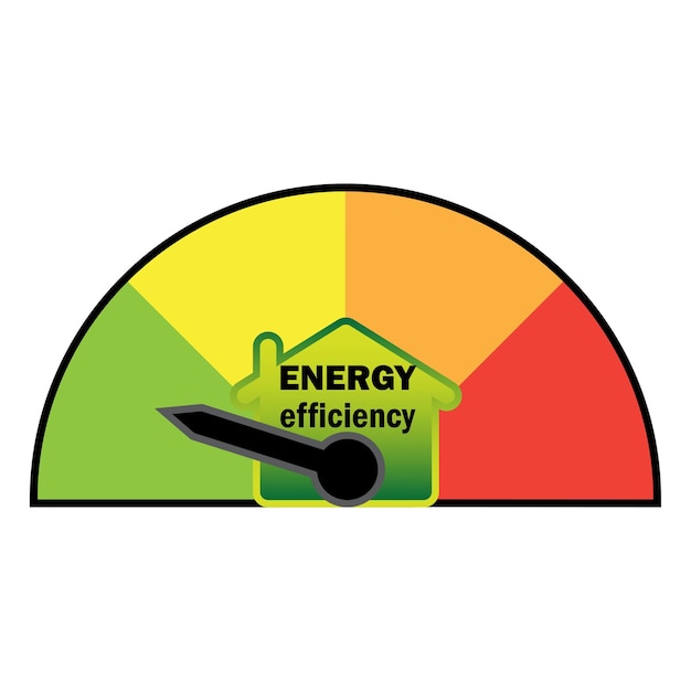 Flecha de la casa de energía. Calefacción de la casa. Escala de eficiencia de la casa. ilustración vectorial