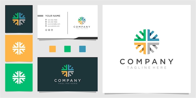 Flecha colorida en plantilla de diseño de logotipo de círculo con tarjeta de visita