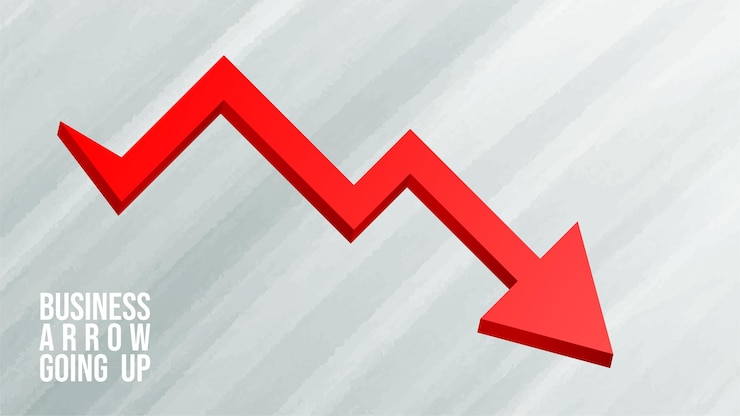 Vector flecha de crecimiento del fracaso empresarial con flecha moviéndose hacia abajo