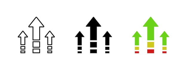 Flecha de crecimiento Tres flechas de carga Ilustración vectorial Botón de actualización Símbolo de aumento de nivel Gráfico de progreso