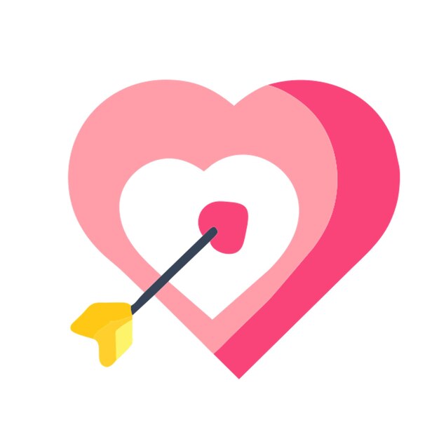 la flecha de Cupido atravesando un icono de corazón con formas de colores