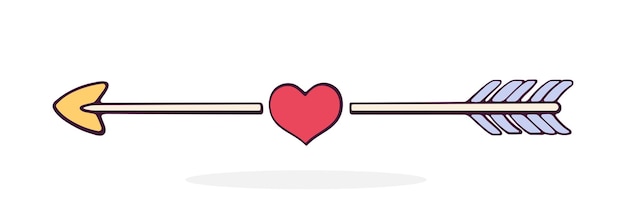 Flecha de cupido rota con un corazón en el centro símbolo del día de san valentín ilustración vectorial dibujada a mano