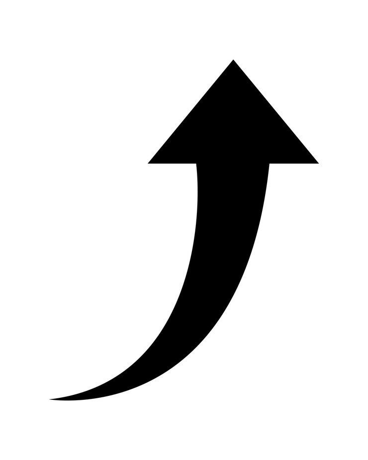 Vector flecha curva flecha negra que sube icono aislado sobre fondo blanco