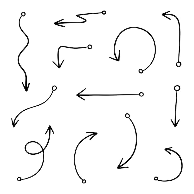 Flecha dibujada a mano en estilo de línea de garabato abstracto en ilustración vectorial