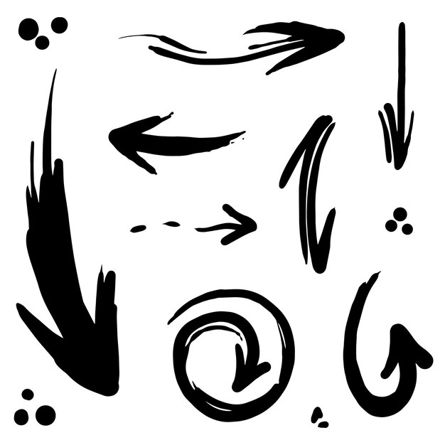 Flecha dibujada a mano en estilo de línea de garabato abstracto en ilustración vectorial
