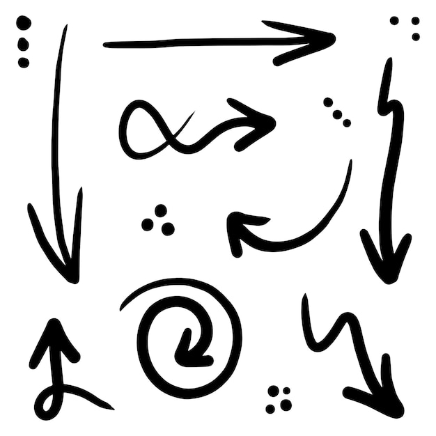 Flecha dibujada a mano en estilo de línea de garabato abstracto en ilustración vectorial