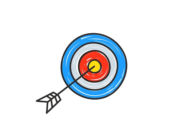 La flecha de Doodle y el icono de la mira de toro ilustración objetivo concepto de éxito del objetivo