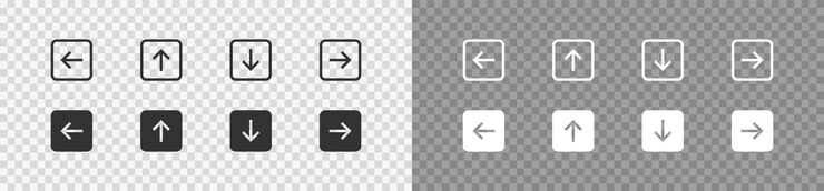 Vector flecha en forma cuadrada conjunto icono blanco y negro botón vectorial