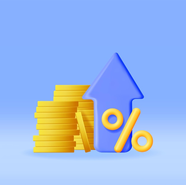 Flecha de gráfico de acciones de crecimiento 3D con monedas de oro