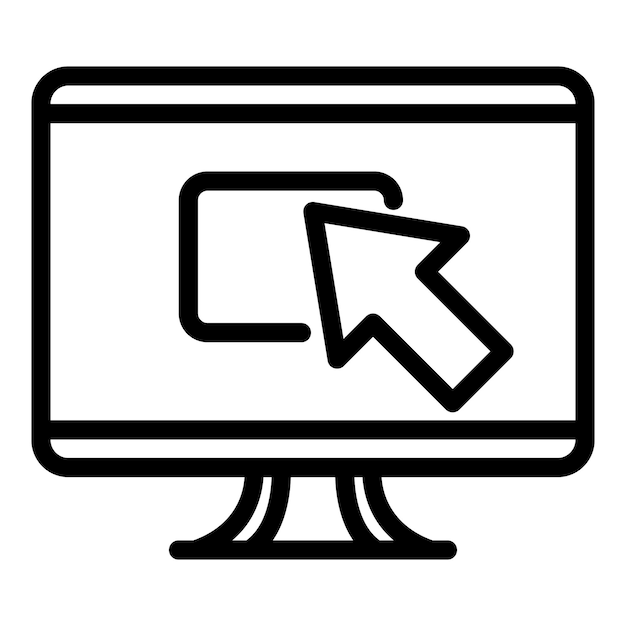 Flecha en el icono del monitor Flecha de contorno en el icono del vector del monitor para diseño web aislado en fondo blanco