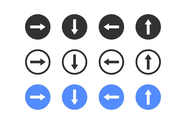 Flecha izquierda derecha arriba abajo icono Símbolo de dirección Signos siguientes Símbolos atrás Iconos de botón redondo Color azul negro Signo vectorial