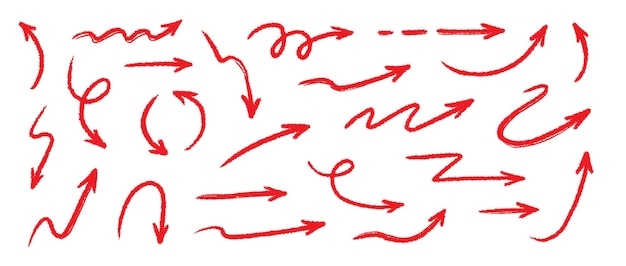 Flecha, lápiz de colores, pincel, garabateo, tiza, trazo de línea roja, boceto con lápiz, línea de textura, garabatos, icono de flecha roja