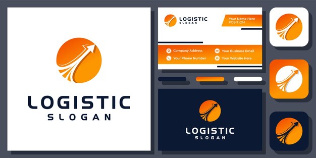 Flecha logística de envío hacia arriba Entrega rápida Diseño de logotipo vectorial de transporte expreso con tarjeta de visita